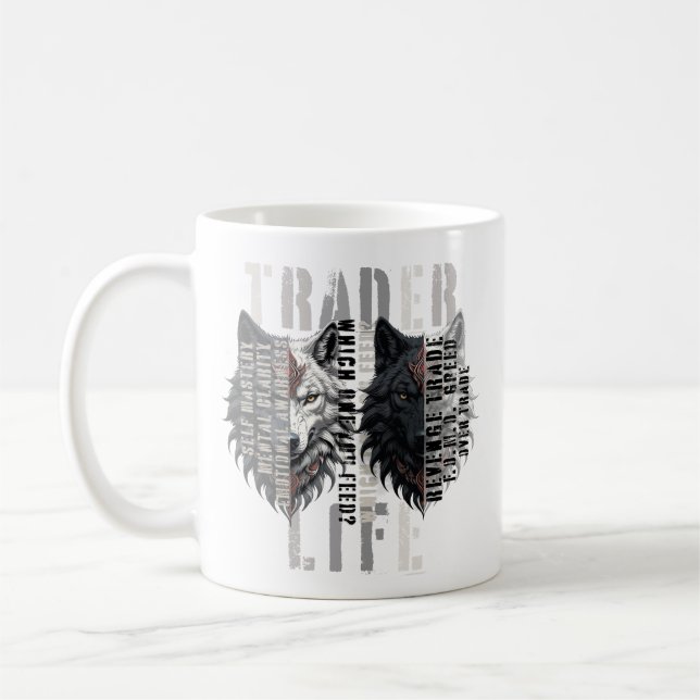 Caneca De Café Vida de trader | Lobo | Ambos os lados (Esquerda)
