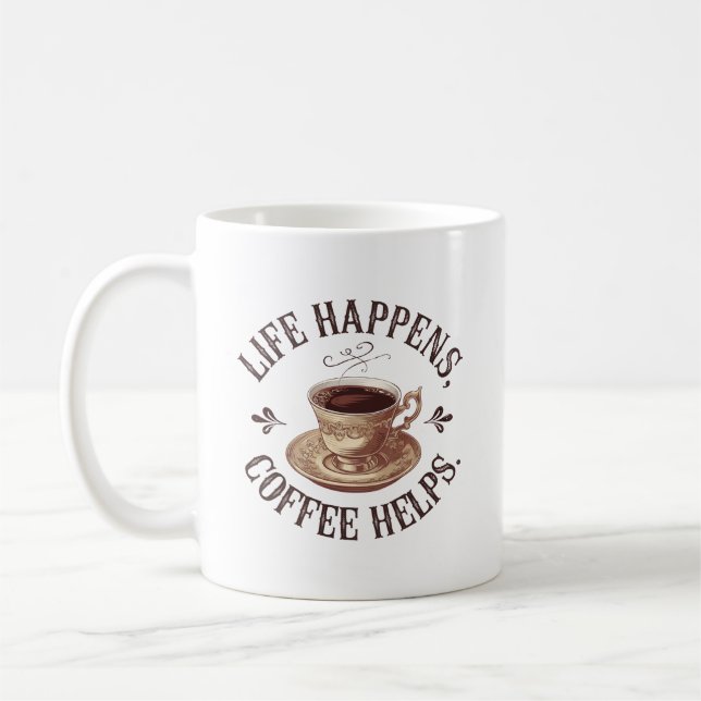Caneca De Café Vida divertida acontece café ajuda arte com palavr (Esquerda)