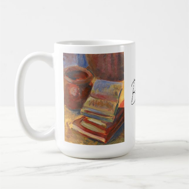 Caneca De Café Vida estática com pintura de livros (Esquerda)