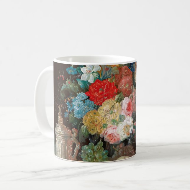 Caneca De Café Vida Estática Doméstica: Flores e Frutas (Frente Esquerda)