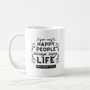 Caneca De Café Vida Feliz com Fé – Provérbios 15:15 Arte