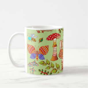 Caneca De Café Vida Florestal: Ilustração Vintage de Flora e Faun