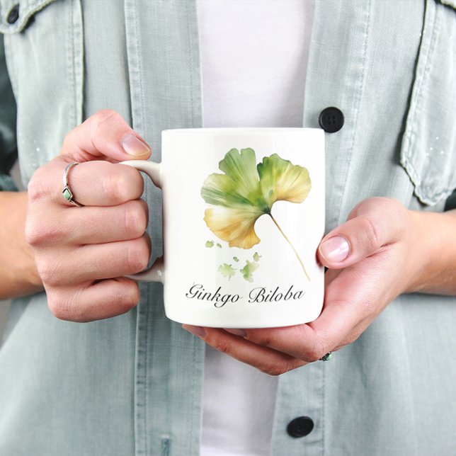 Caneca De Café Vida Herbal: Folha de Ginkgo Biloba personalizável (Criador carregado)