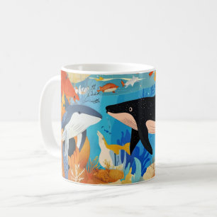 Caneca De Café vida marinha, incluindo duas grandes baleias