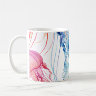 Caneca De Café Vida no Mar de Aquarela: Bolhas e medusas