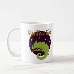 Caneca De Café Vida positiva Camaleão verde engraçado Kawaii