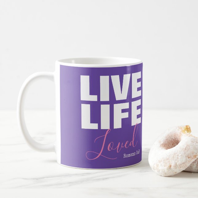 Caneca De Café Vida viva amava fé cristã citação púrpura (Com Donut)