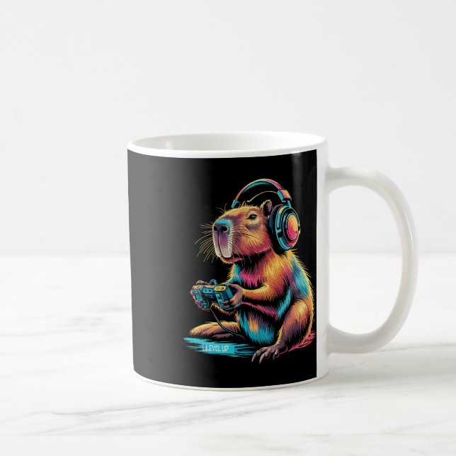 Caneca De Café Vídeo Engraçado de Capyra Gamer Capyra  (Direita)