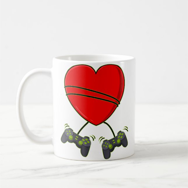 Caneca De Café Video Gamer Heart Controllers Valentines Day Boys  (Esquerda)