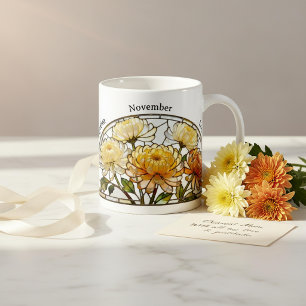 Caneca De Café Vidro Fosco Flor de Nascimento Novembro Crisântemo