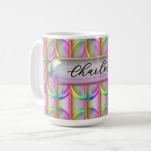 Caneca De Café Vidro Iridescente Personalizado Nome Moderno Perso