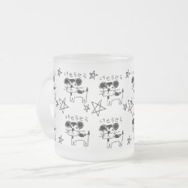 CANECA DE CAFÉ VIDRO JATEADO かわいい手書き犬「けせらせら犬」
