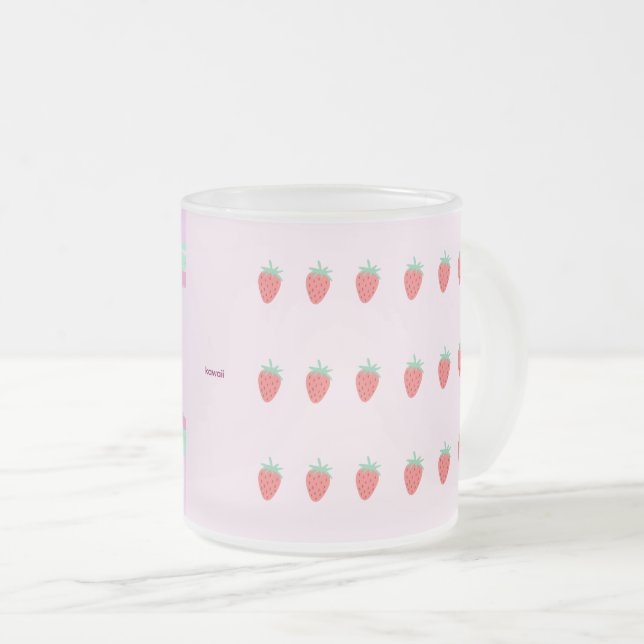 CANECA DE CAFÉ VIDRO JATEADO イチゴ柄がかわいい ピンク♡ (Frente Esquerda)