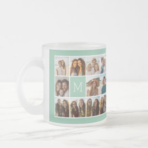 Caneca De Café Vidro Jateado 11 Colagem de Fotos - Grade Mínima com Texto