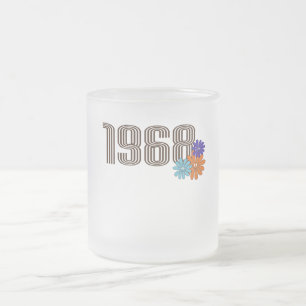 Caneca De Café Vidro Jateado 1968 Hippie - Sinal de Paz Flor Laranja Roxo Aqua