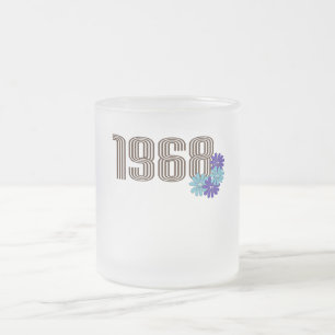 Caneca De Café Vidro Jateado 1968 - Sinal de Paz Hippie Flower Power Aqua Purpl
