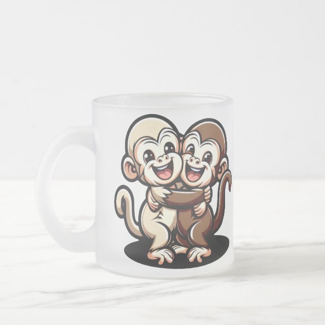 Caneca De Café Vidro Jateado 2 Süße Kapuziner Äffchen umarmen sich liebevoll (Esquerda)