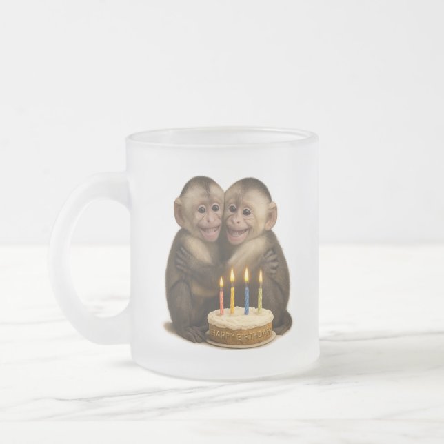 Caneca De Café Vidro Jateado 2 sweet Capuchin monkeys lovingly embrace each oth (Esquerda)