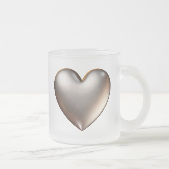 Caneca De Café Vidro Jateado 3d Coração/Coração de Dourado (Direita)