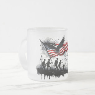 Caneca De Café Vidro Jateado 4 de julho Arte Patriótica com Bandeira e Soldados