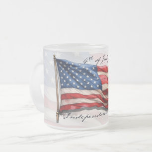 Caneca De Café Vidro Jateado 4 de Julho – Celebre com a Bandeira dos EUA
