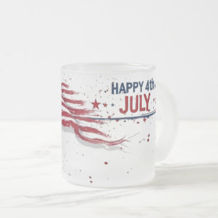 Caneca De Café Vidro Jateado 4 de Julho - Salpico Artístico da Bandeira dos EUA