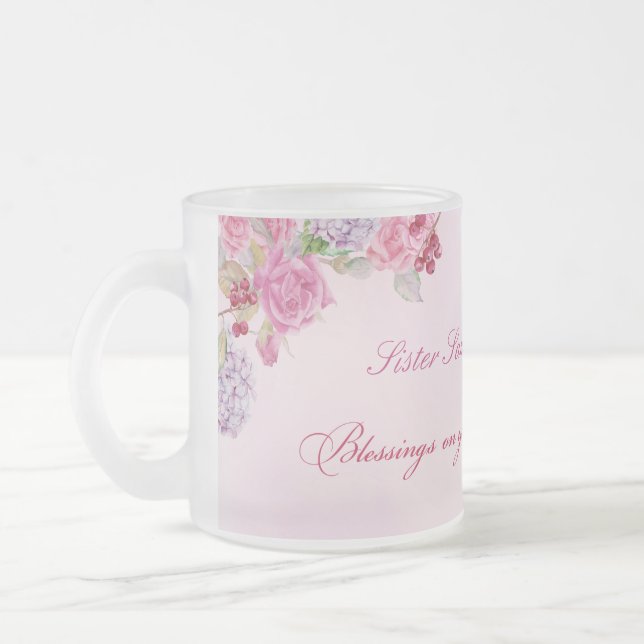 Caneca De Café Vidro Jateado 60.º aniversário da Vida Religiosa freira católica (Esquerda)