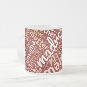 Caneca De Café Vidro Jateado 60 Palavras para 'Mãe' em Diferentes Idiomas