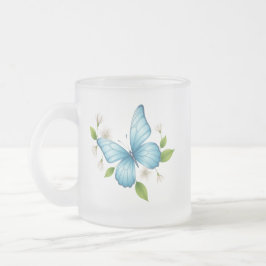 Caneca De Café Vidro Jateado A Blue butterfly frosted glass Mug