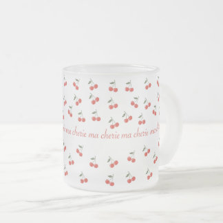 Caneca De Café Vidro Jateado A frosted glass mug with cherry pattern 