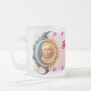 Caneca De Café Vidro Jateado A Lua e o Sol em Amor em um