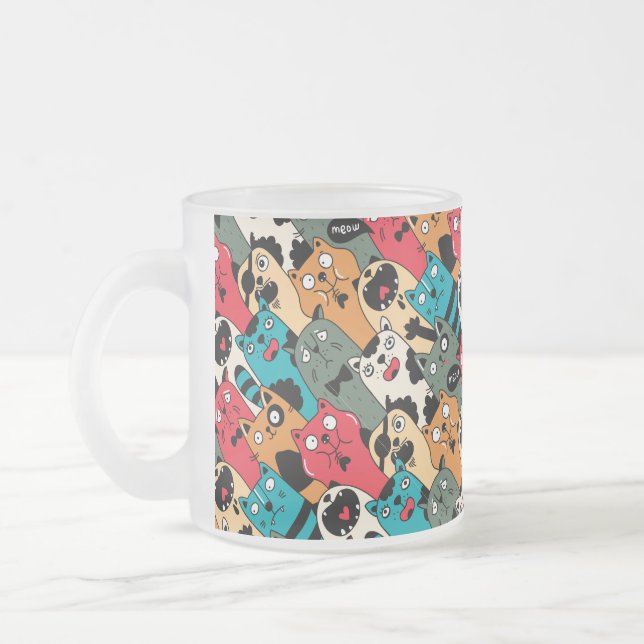 Caneca De Café Vidro Jateado A multidão de gatos (Esquerda)