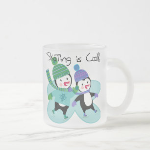 Caneca De Café Vidro Jateado A patinagem dos pinguins é legal