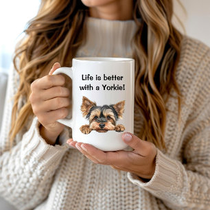 Caneca De Café Vidro Jateado A vida é melhor com uma yorkie