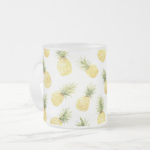 Caneca De Café Vidro Jateado Abacaxis Amarelos Tropicais