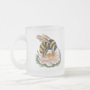 Caneca De Café Vidro Jateado Abelha Melífera na Flor