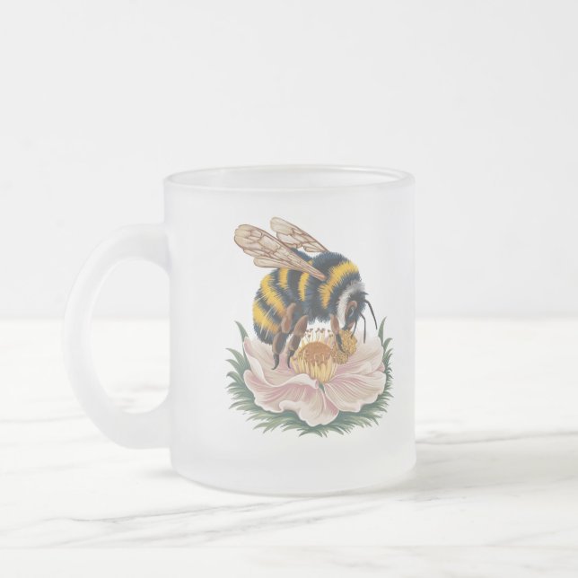Caneca De Café Vidro Jateado Abelha Melífera na Flor  (Esquerda)