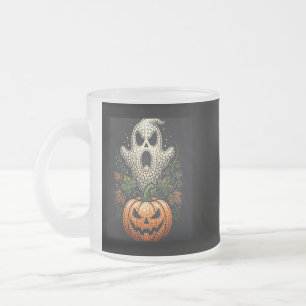 Caneca De Café Vidro Jateado Abóbora de Crânio de Halloween Arte Gótica de Pont