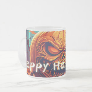 Caneca De Café Vidro Jateado Abóbora de Halloween Galho Torcido Ornada