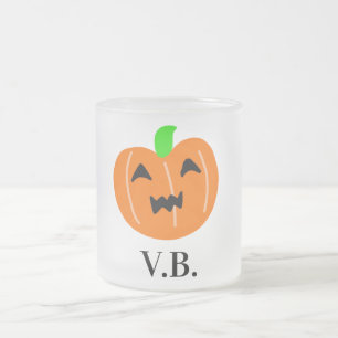 Caneca De Café Vidro Jateado Abóbora laranja olhos assustadores halloween adici