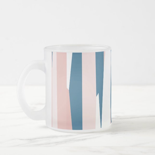 Caneca De Café Vidro Jateado Abstrato rosa azul e branco (Esquerda)