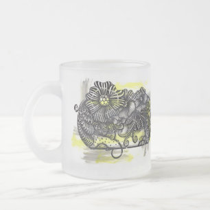 Caneca De Café Vidro Jateado Acessório Amarelo de Flores Monocromáticas Caprich