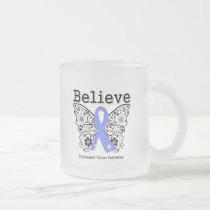 Caneca De Café Vidro Jateado Acredite - Câncer de Esôfago Borboleta