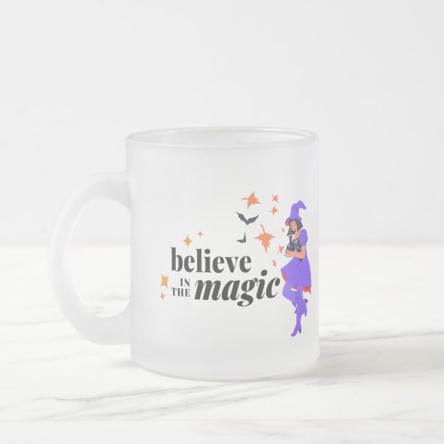 Caneca De Café Vidro Jateado Acredite no Dia das Bruxas Mágicas (Esquerda)