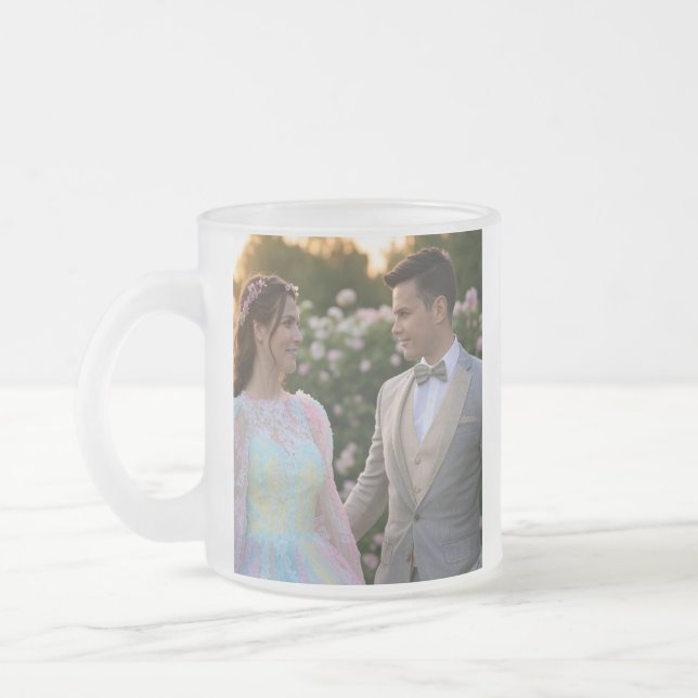 Caneca De Café Vidro Jateado Adicionar Personalização de Foto de Casamento (Esquerda)