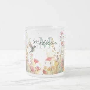 Caneca De Café Vidro Jateado Água de Primavera Pássaros Florais Monograma Flor 