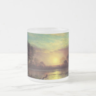 Caneca De Café Vidro Jateado Água Pôr do Sol Céu Parque Árvore Natureza Albert