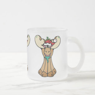 Caneca De Café Vidro Jateado alce natalino bobo