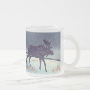 Caneca De Café Vidro Jateado Alces nevado
