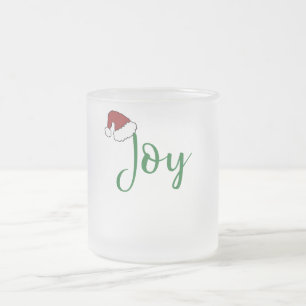 Caneca De Café Vidro Jateado Alegria em verde com Santa Hat